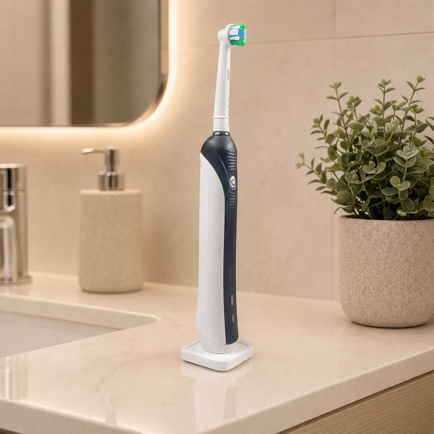 Electric Toothbrush Holder Stand Compatible with Oral-B – Single (Matte Ivory White, Single)