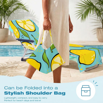 Surwin Sun Lounger Towel with Pockets, 3D Juice Print Quick Dry Beach Towel, Microfiber Sunbed Towels Travel Lounger Bag for Loungers Summer Holiday