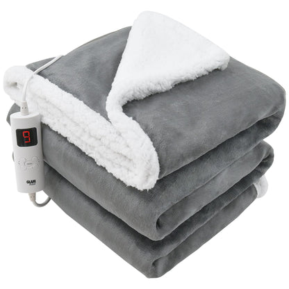 GlamHaus Heated Throw Electric Fleece Over Blanket Sofa Bed Large 160 X 130cm - 9 Heat and 9 Timer Auto Shut Off, Soft, Reversible Design, Digital