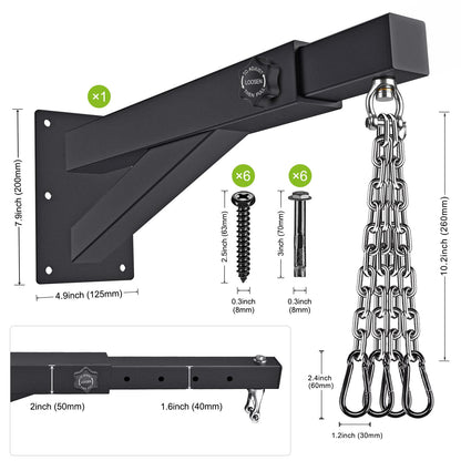 BeneLabel Punch Bag Bracket, Boxing Bag Wall Stand Frame Heavy Duty Speed Bag Hanger Silent Rotation Chain Carabiner with Adjustable 44-64cm Length