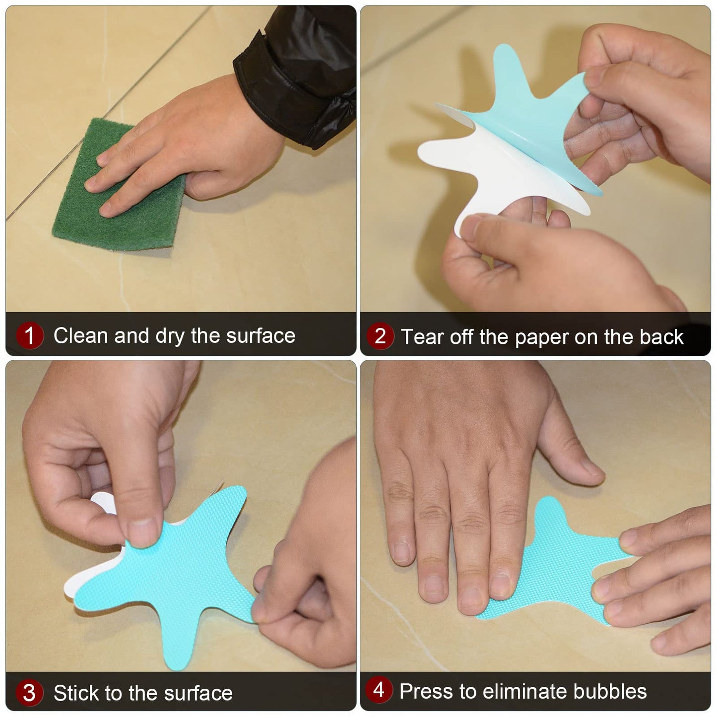 sourcing map 12pcs Non Slip Bathtub Stickers Bath Shower Floor 3.86" Anti-Slip Sticker Tape Starfish Style Decals for Bathroom Kitchen Bathtub Treads