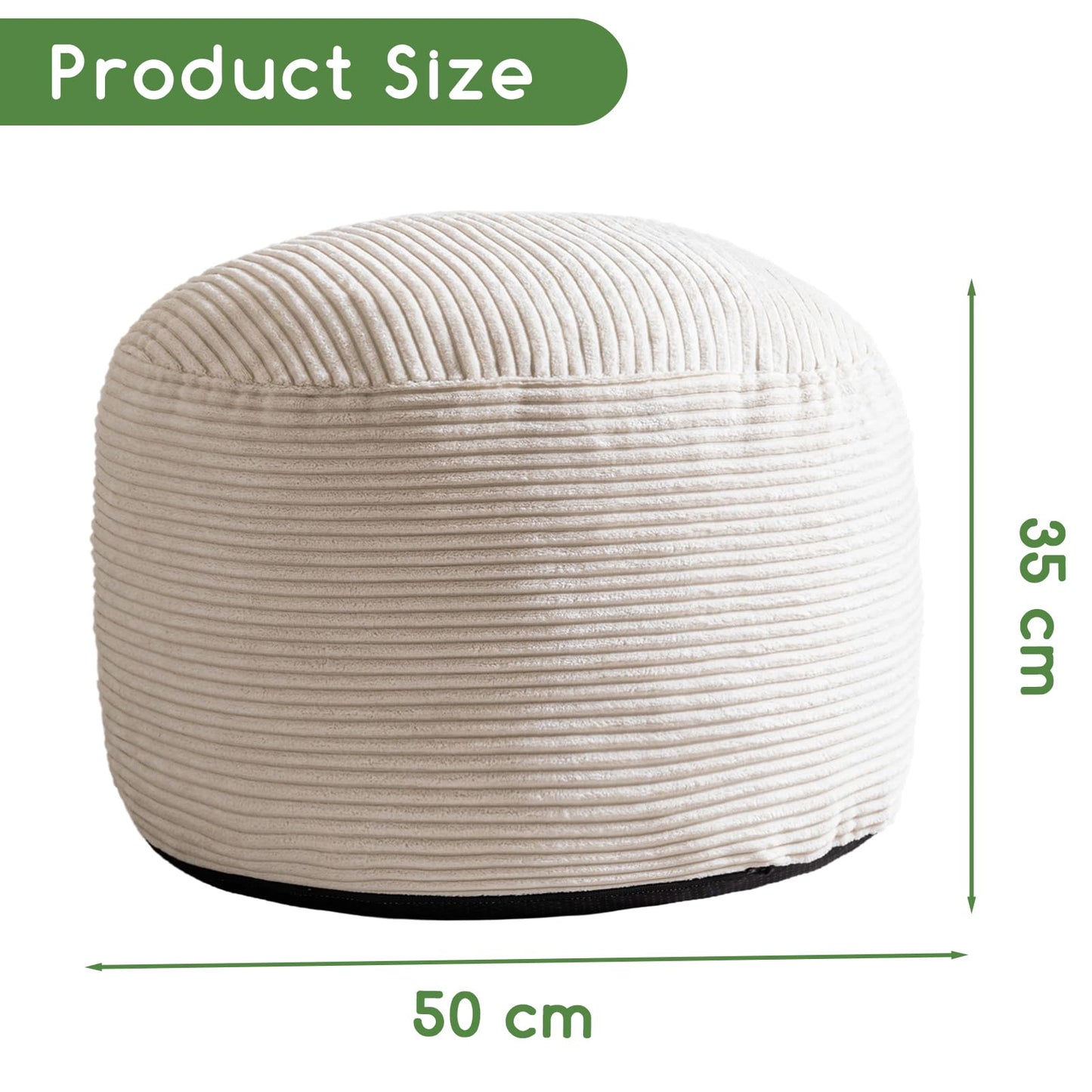 HIGOGOGO Corduroy Beanbags Round Footstool Bean Bag Pouf with Foam Chunk Filling, 50 x 35 cm Floor Poufs Foot Rest for Living Room, Navy