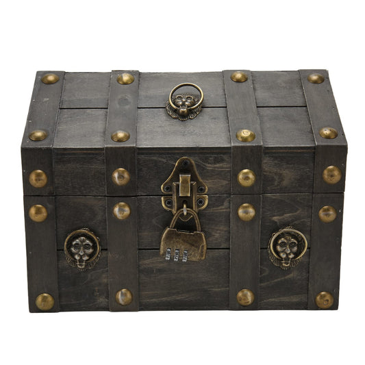 Wooden Treasure Chest Boxes, Hand Crafted Vintage Wooden Box with Mini Metal Lock Antique Style Storage Organizer Container for Storing Jewelry
