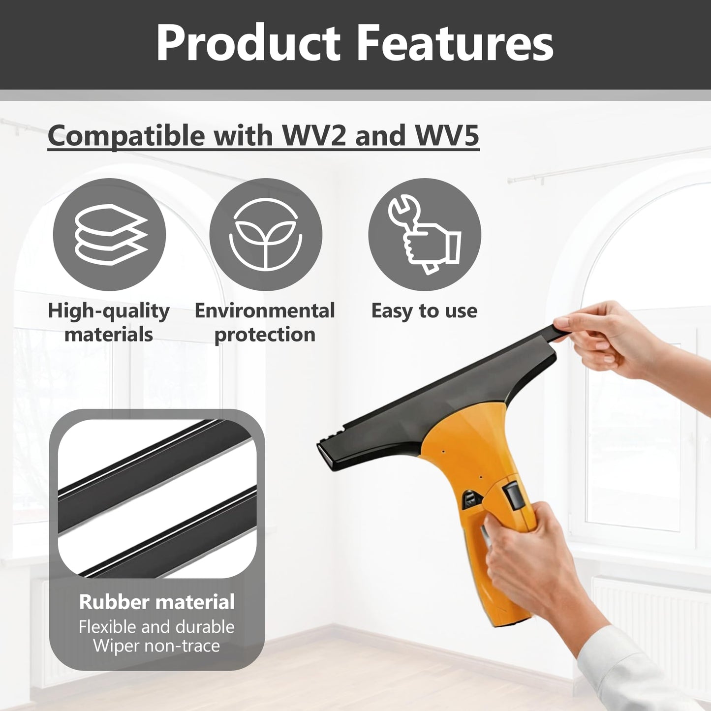 4PCS Replacement Rubber Lips for Karcher Window Vac Blades Glass Cleaner Replacement Lips 280MM Window Squeegee Window Cleaning Squeegee Compatible