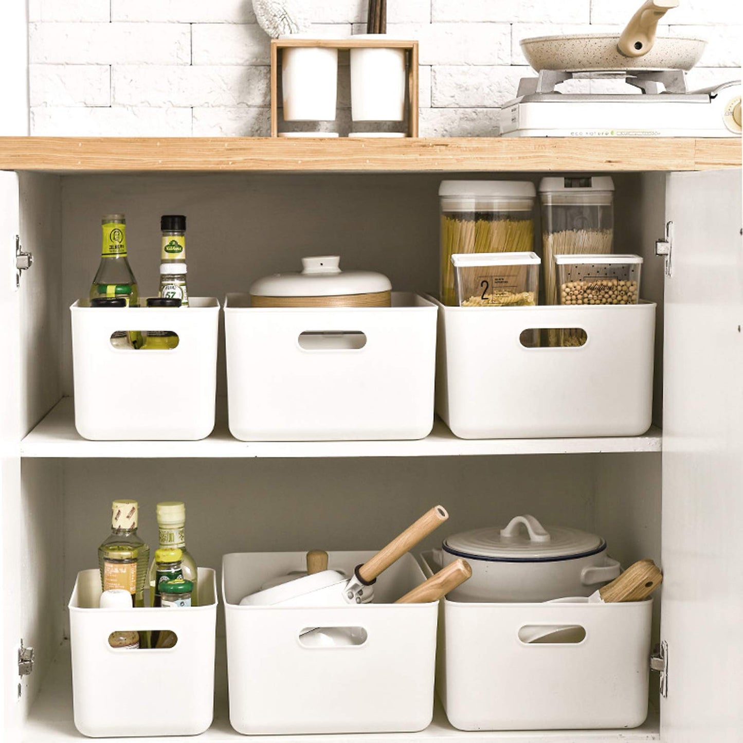 JMYDecor Storage Boxes,Rectangular Box, Set of 3 Plastic Studio Baskets Organiser For Kitchen, Home, Office Bathroom