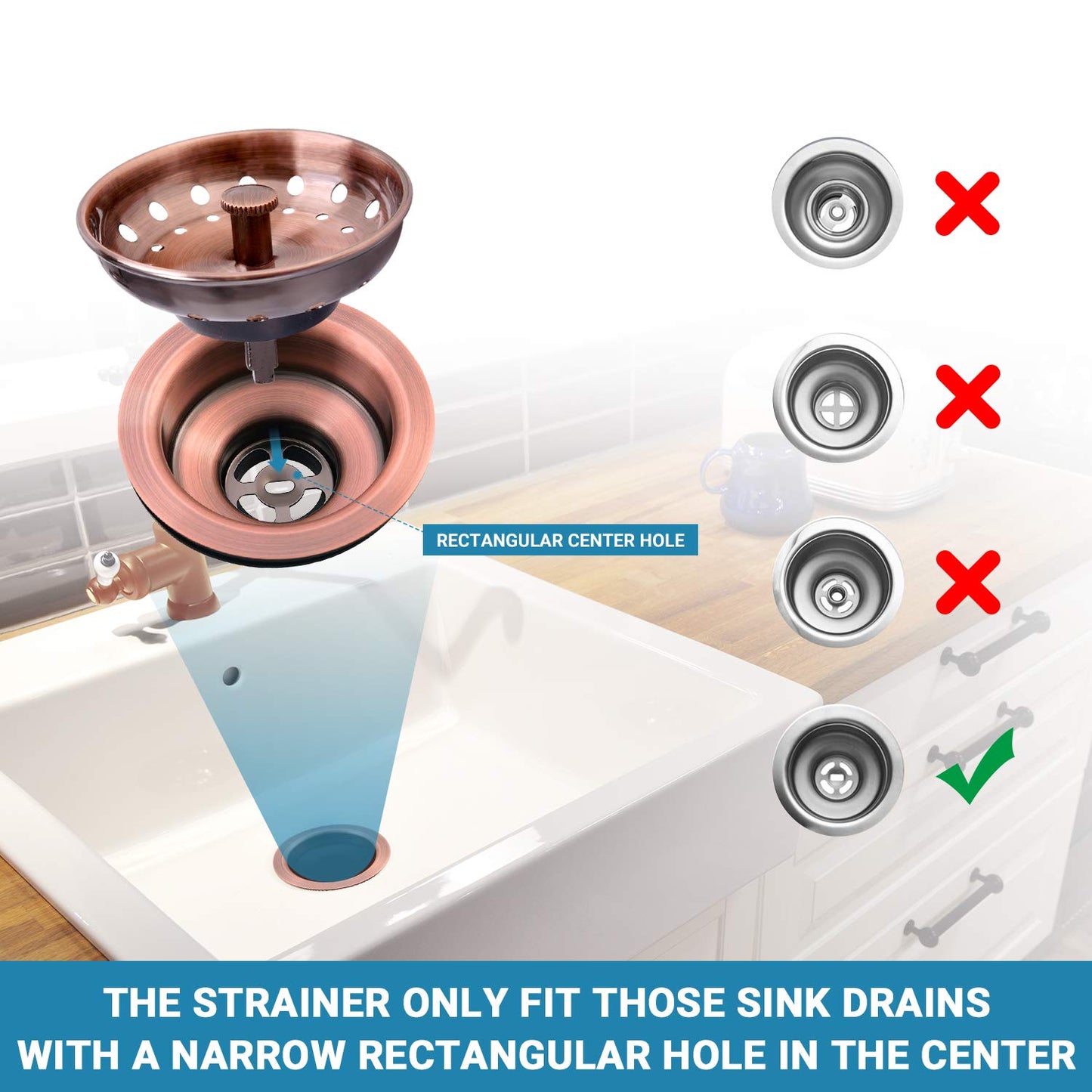 KONE Copper Kitchen Sink Strainer Basket, 2 Pcs Stainless Steel Antique Copper Sink Drain Strainer and Sink Stopper for Standard 3-1/2 inch Sink