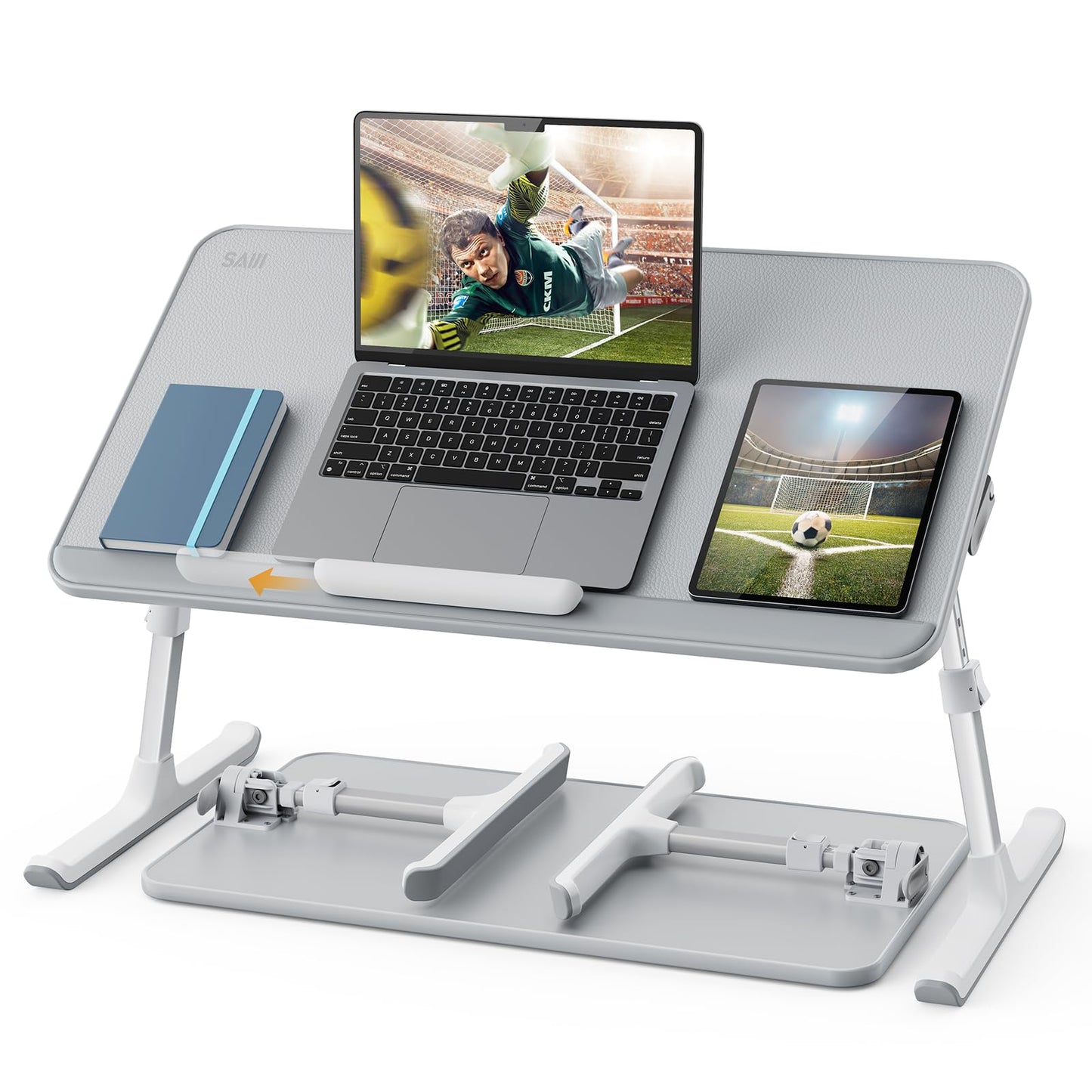 SAIJI Non-Slip Leather Lap Desk Laptop Bed Tray Table, Laptop Stand for Bed