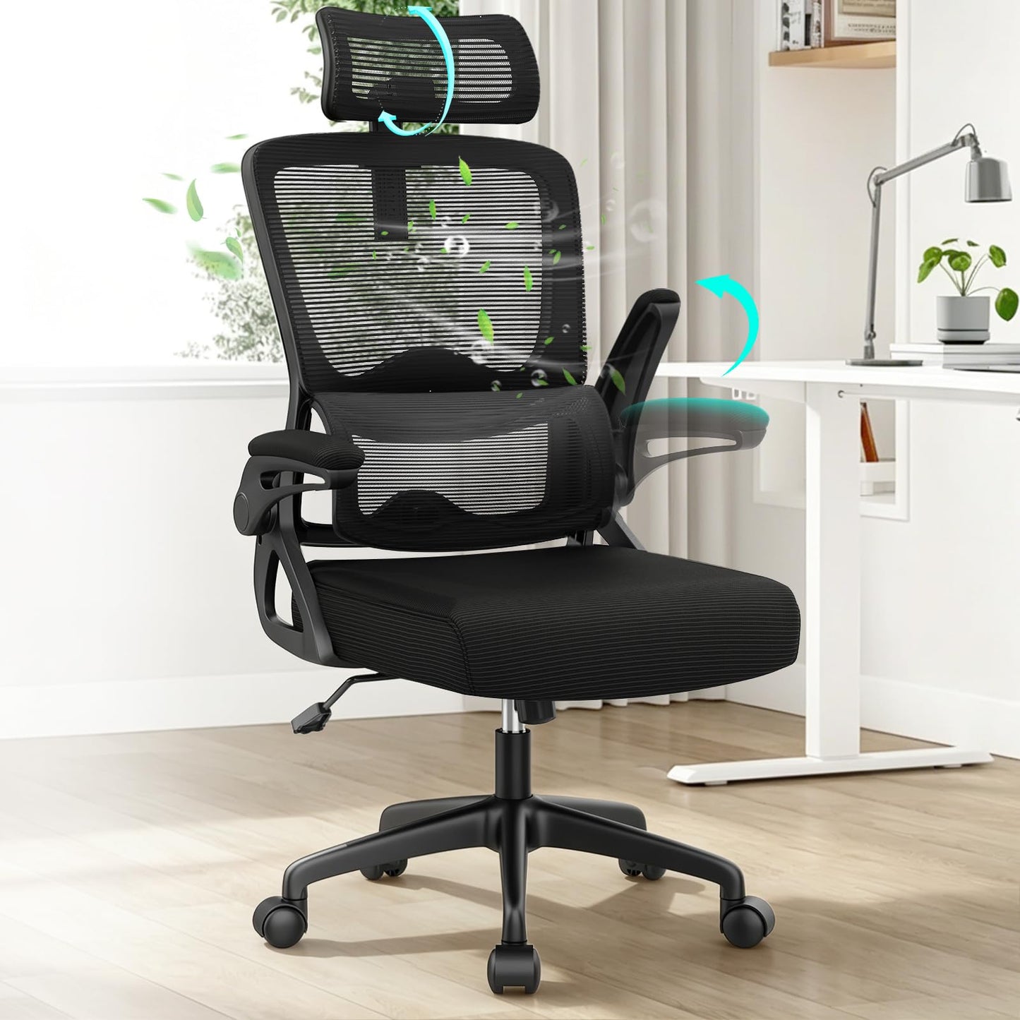 YONISEE Office Chair, Ergonomic Desk Chair -Dual Backrest Design with 2D Lumbar Support & Adjustable Headrest. Swivel Computer Chair with Flip-up