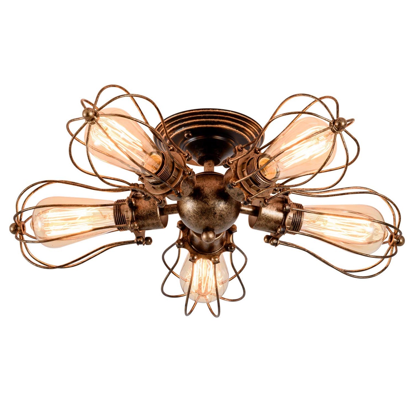 GLADFRESIT Vintage Ceiling Lights Adjustable Socket Retro Chandeliers Metal Wire Cage Lamp Semi-Flush Mount Rustic Ceiling Light Indoor Home