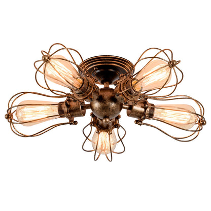 GLADFRESIT Vintage Ceiling Lights Adjustable Socket Retro Chandeliers Metal Wire Cage Lamp Semi-Flush Mount Rustic Ceiling Light Indoor Home