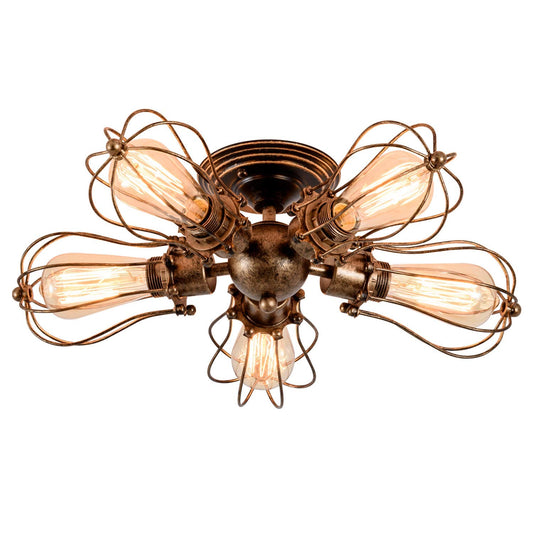 GLADFRESIT Vintage Ceiling Lights Adjustable Socket Retro Chandeliers Metal Wire Cage Lamp Semi-Flush Mount Rustic Ceiling Light Indoor Home