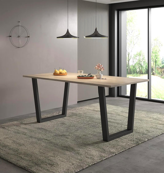Hallowood Furniture Dudley Large Light Oak Dining Table with Black Legs, Stylish 4-6 Seater 180cm Rectangular Wooden Dining Table with Metal Legs in