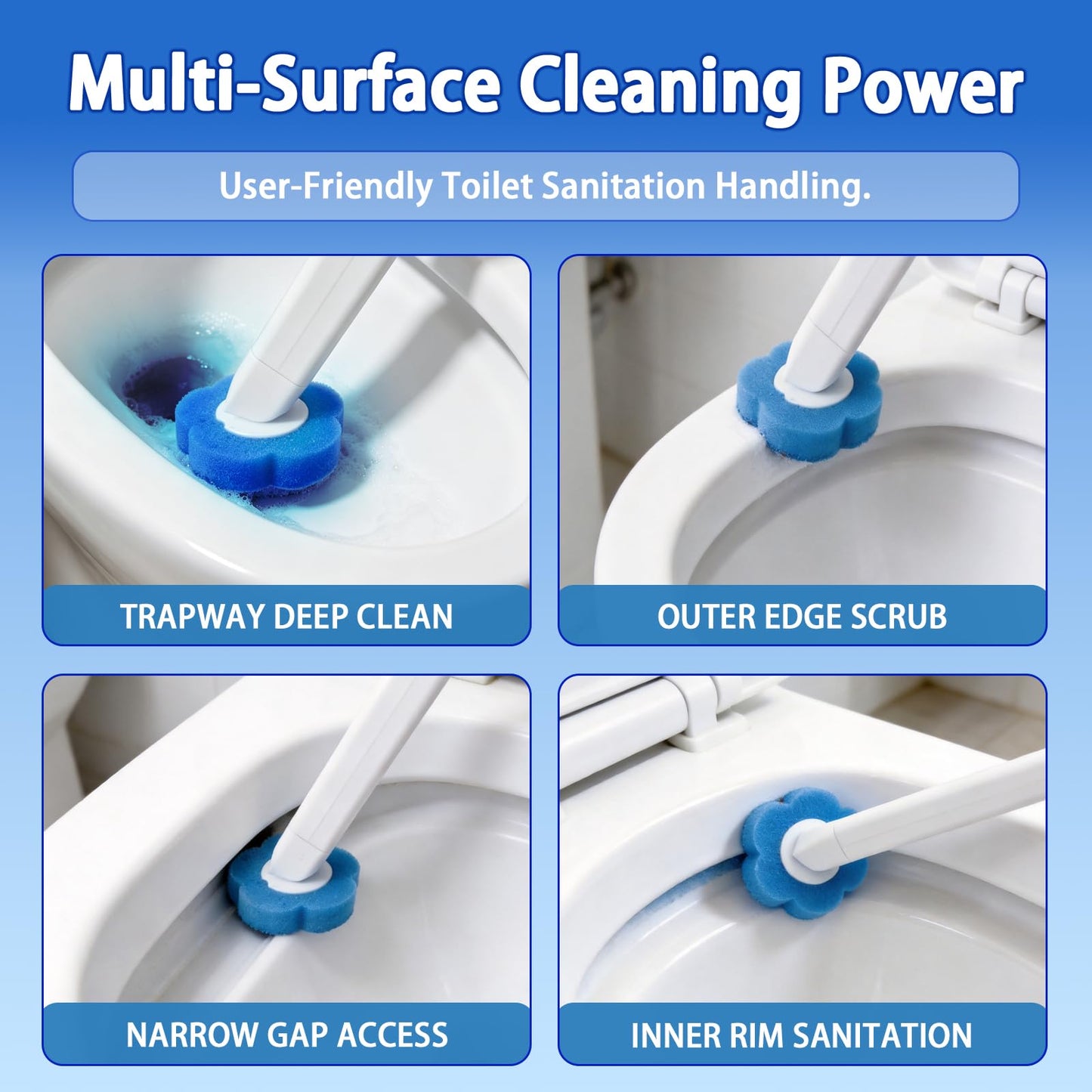 Disposable Toilet Brush Set, 2 Pack Toilet Brushes and Holders with 60 Cleaner Refills