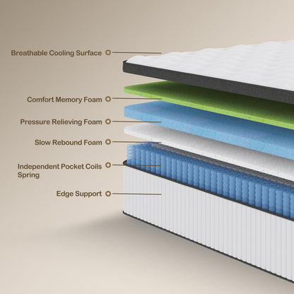 Tegeniss Single Mattress 25cm with Memory Foam & Pocketing Spring | In a Box,Medium Firm, Breathable Cover,Motion Isolation,Edge Support
