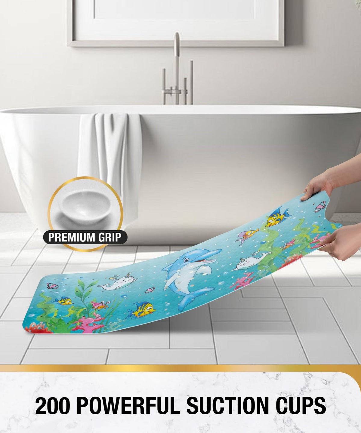 HITSLAM Baby Bath Mat Non Slip, Bathtub Mat Non Slip, 101 x 40cm Extra Long Bath Tub Mat for Kids