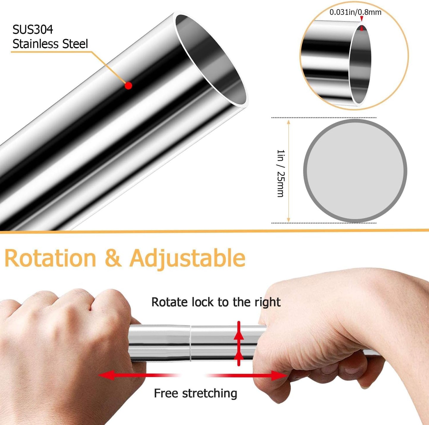 SIKAIQI Stretchable 304 Stainless L Shaped Bathroom Bathtub Corner Shower Curtain rail Rack (60-92 cm x 60-92 cm), Drill Free Install, for Bathroom