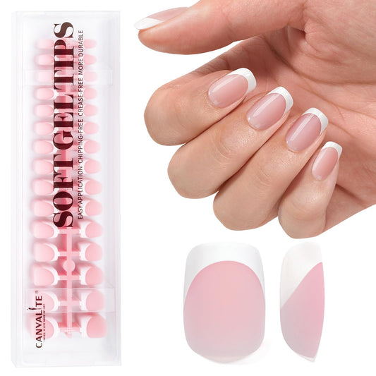 Canvalite 180PCS Short Square Press On Nails - Flexible Pre-Painted White French Tip Gel Nails Nail Tips No File Need DIY Manicure Gifts for Women,