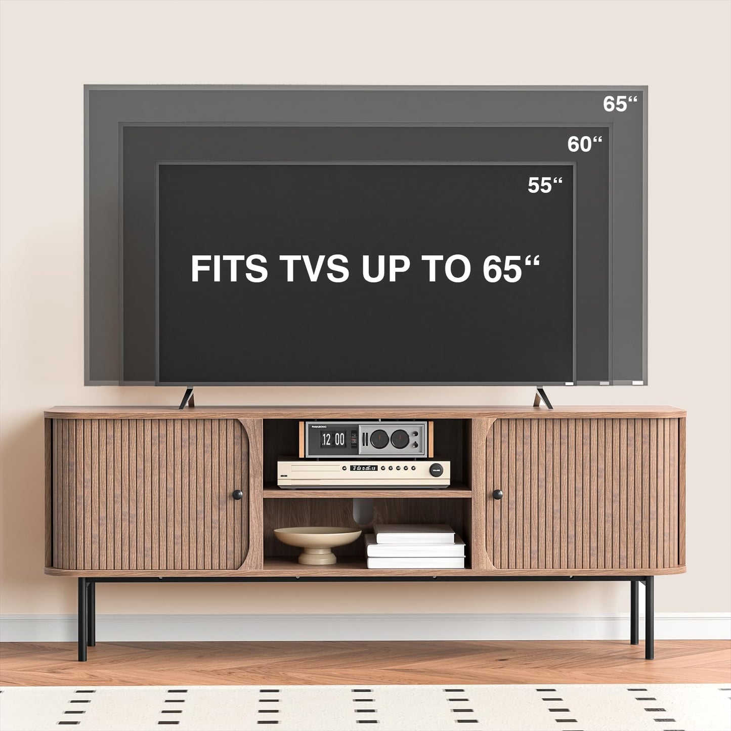 Yvsevnr Long TV Units for Living Room 150cm TV Stand Cabinet with 2 Sliding Doors, TV Console for 65 Inch TV
