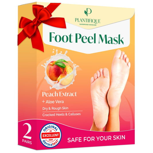 Plantifique Foot Peel Mask ? 2 Pairs Exfoliating & Dermatologically Tested Foot Treatment, Removes Dead Skin & Repairs Heels for Soft Feet ? Peach