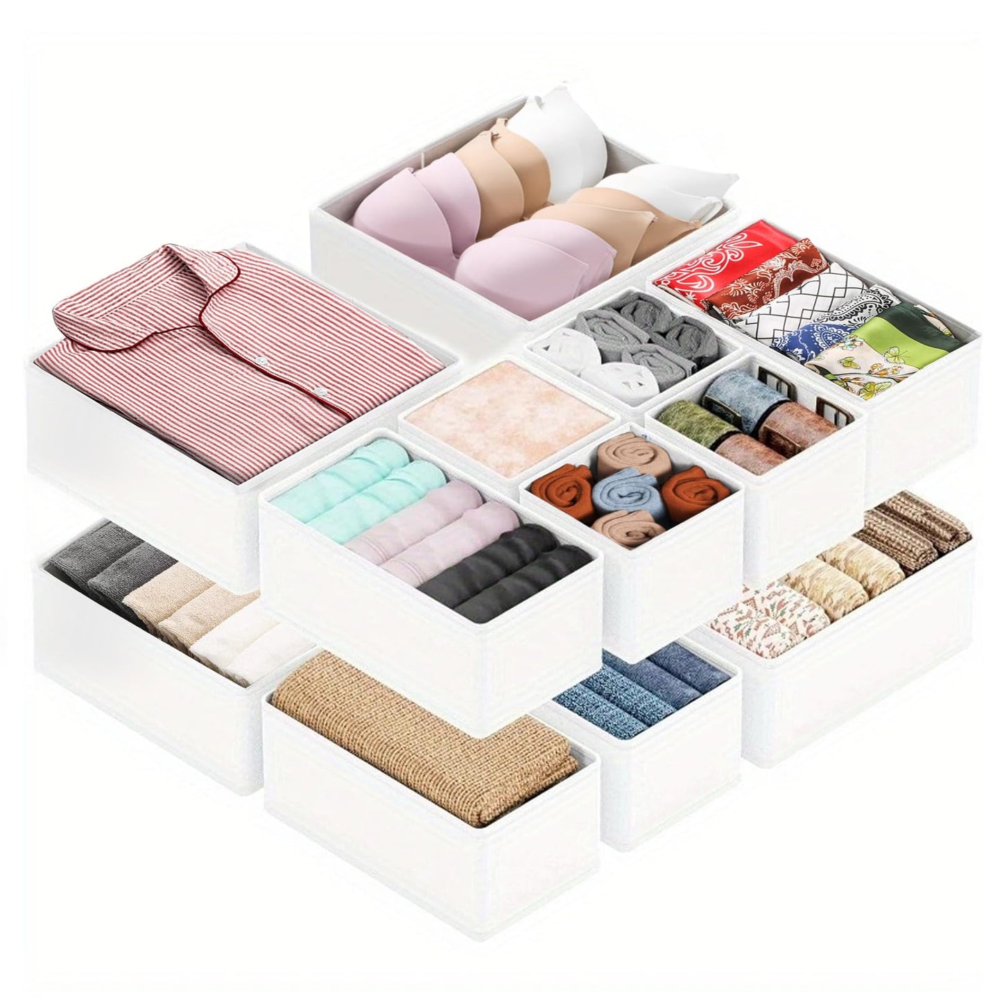 Yeqqzq 12 Pcs Drawer Organizer, Underwear Drawer Organizer Bins, Dresser Organizer for Baby Clothes, Dresser Drawer Dividers for Baby Clothing, Bra