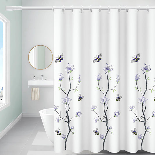 Lerores Shower Curtain 180x200 cm Flower Trees, Weighted Hem Anti-Mould Textile, Water-Repellent