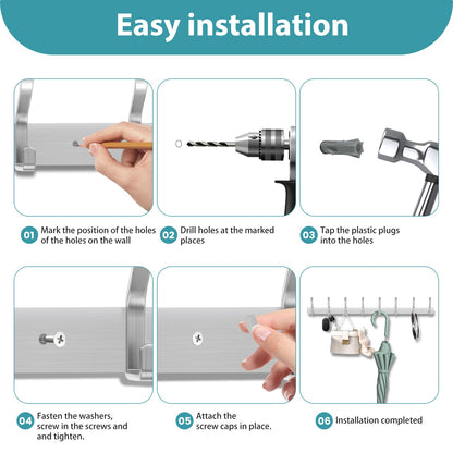 MEIJO Coat Hooks Wall Mounted Stainless Steel, Silver Coat Rack Wall Mounted with 4 Hooks Heavy Duty Coat Hooks for Door, Bathroom, Bedroom, Kitchen
