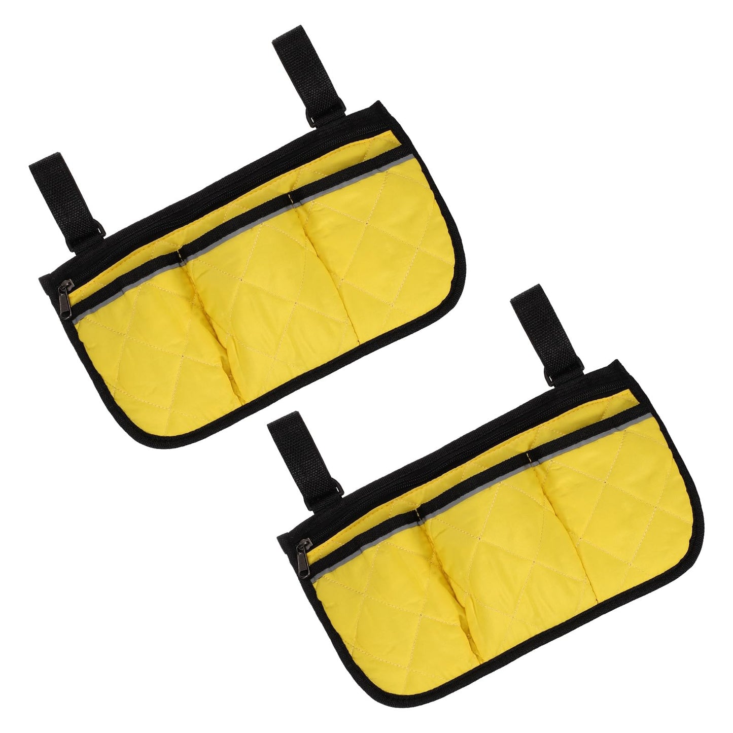 YELARXI Beach Chair Armrest Bag, Beach Side Bag Hanging Storage Organizer with Reflective 4 Pockets Waterproof Pouch 13 x 7" & 2Pcs & Yellow