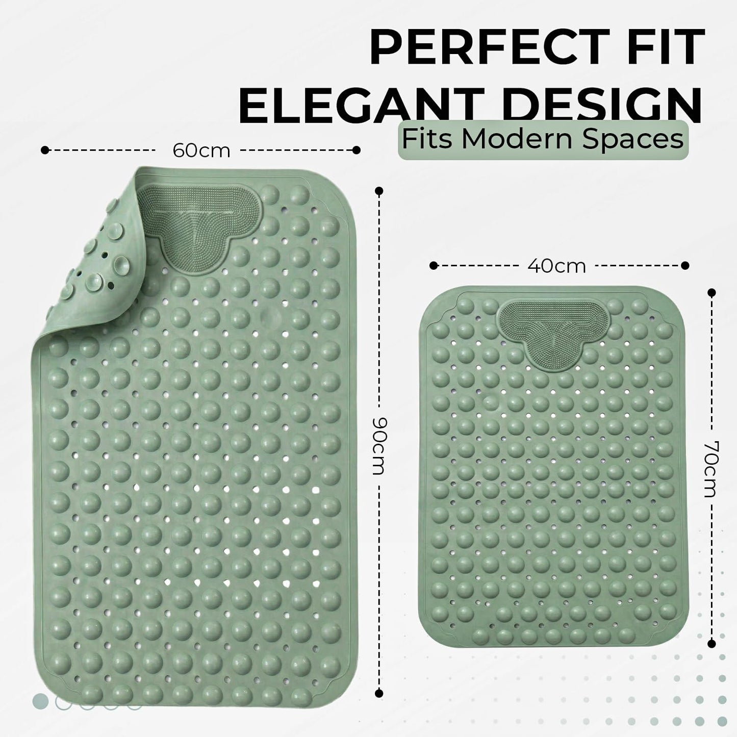 Rugs Garden Massager Foot Shower Bath Mats - Washable Non Slip Anti Mould Rubber Bathmat with Suction Cups for Bathtub and Bathroom (Green, 40x70 cm)
