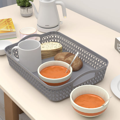 Lesbye Large Plastic Storage Tray Baskets, 6-Pack, Plastic Basket Trays, Grey
