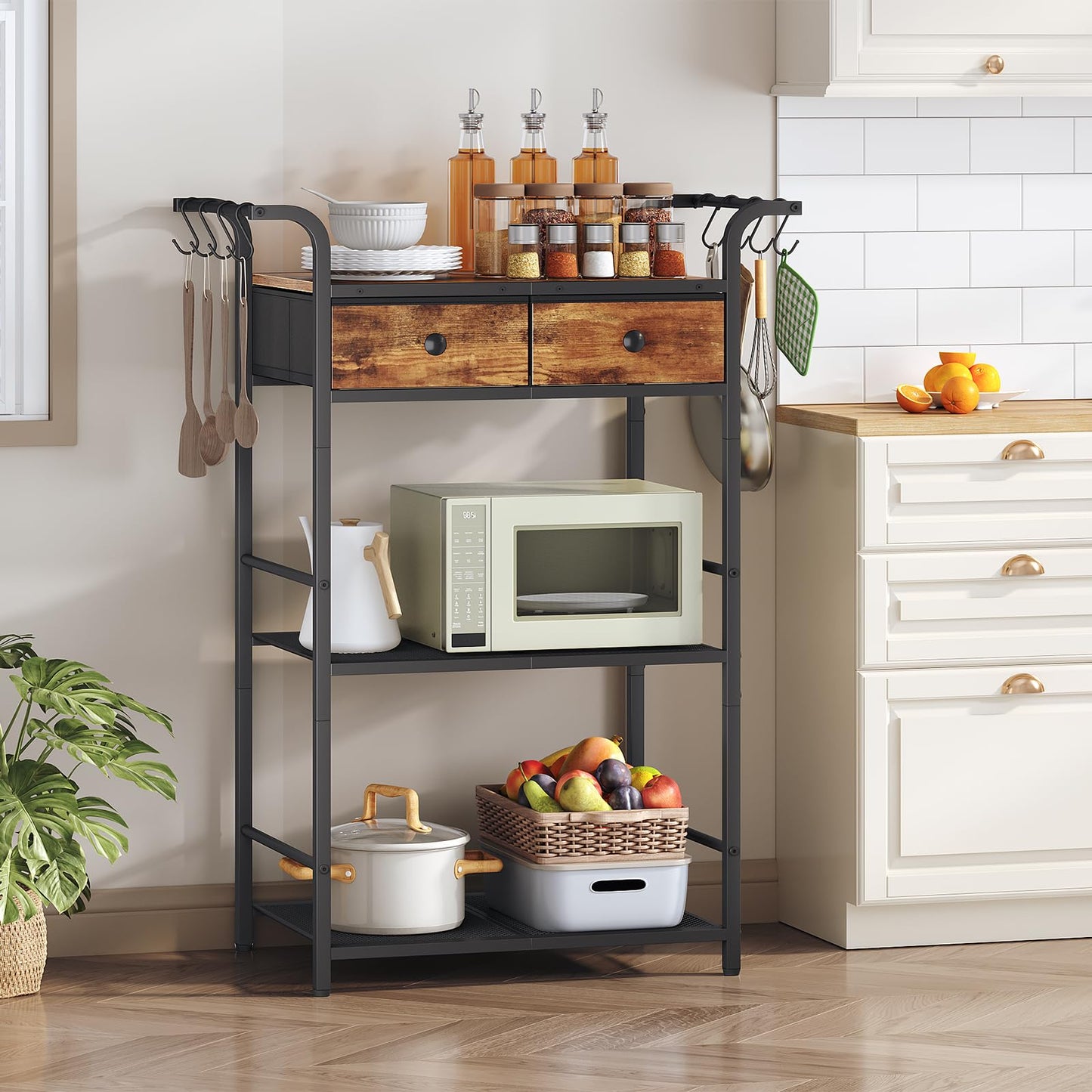 HOOBRO 3-Tier Bakers Rack, Microwave Stand, Coffee Bar Station with Storage