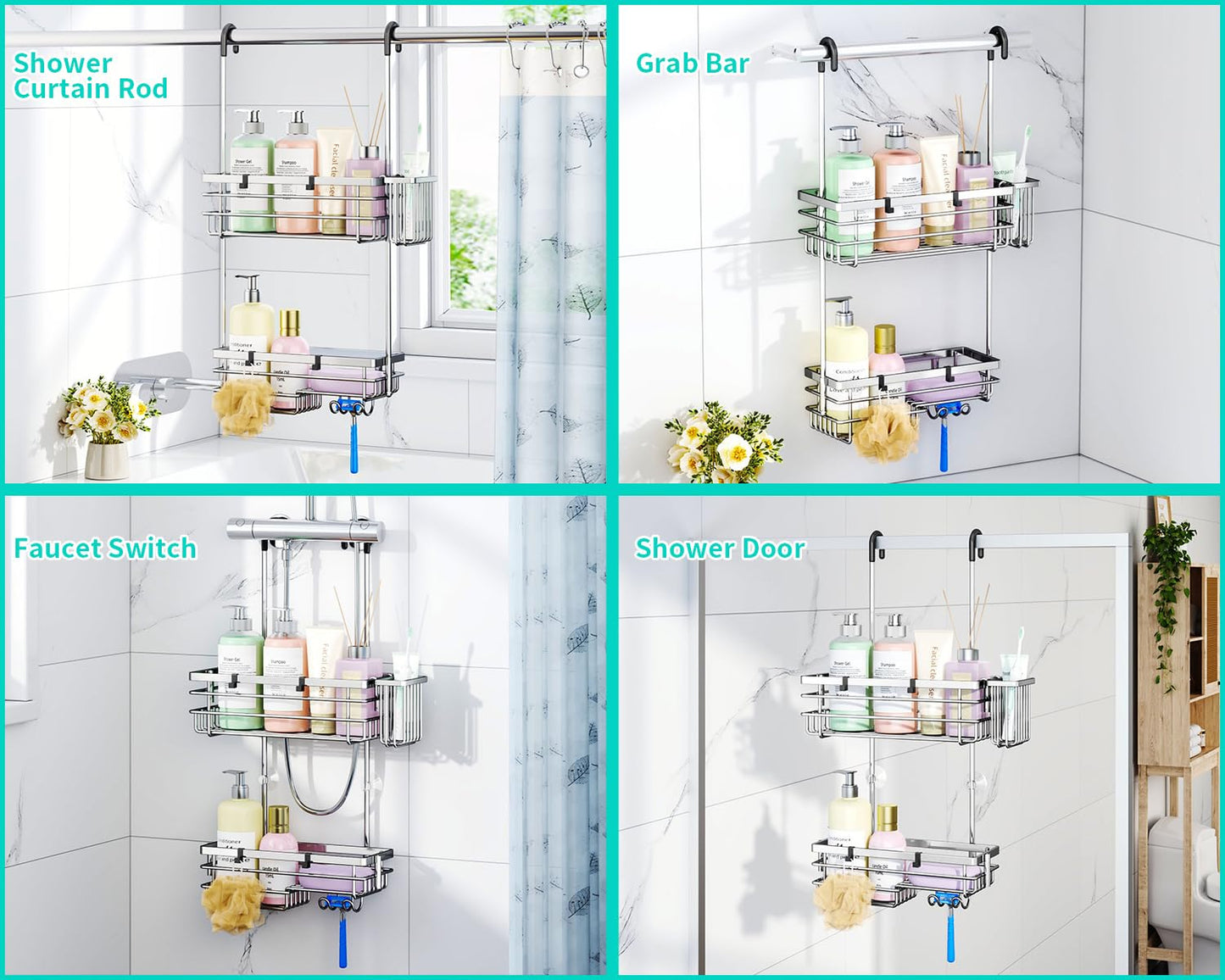 HapiRm Hanging Shower Caddy Organiser - 2 Tier Rustproof 304 Shower Storage