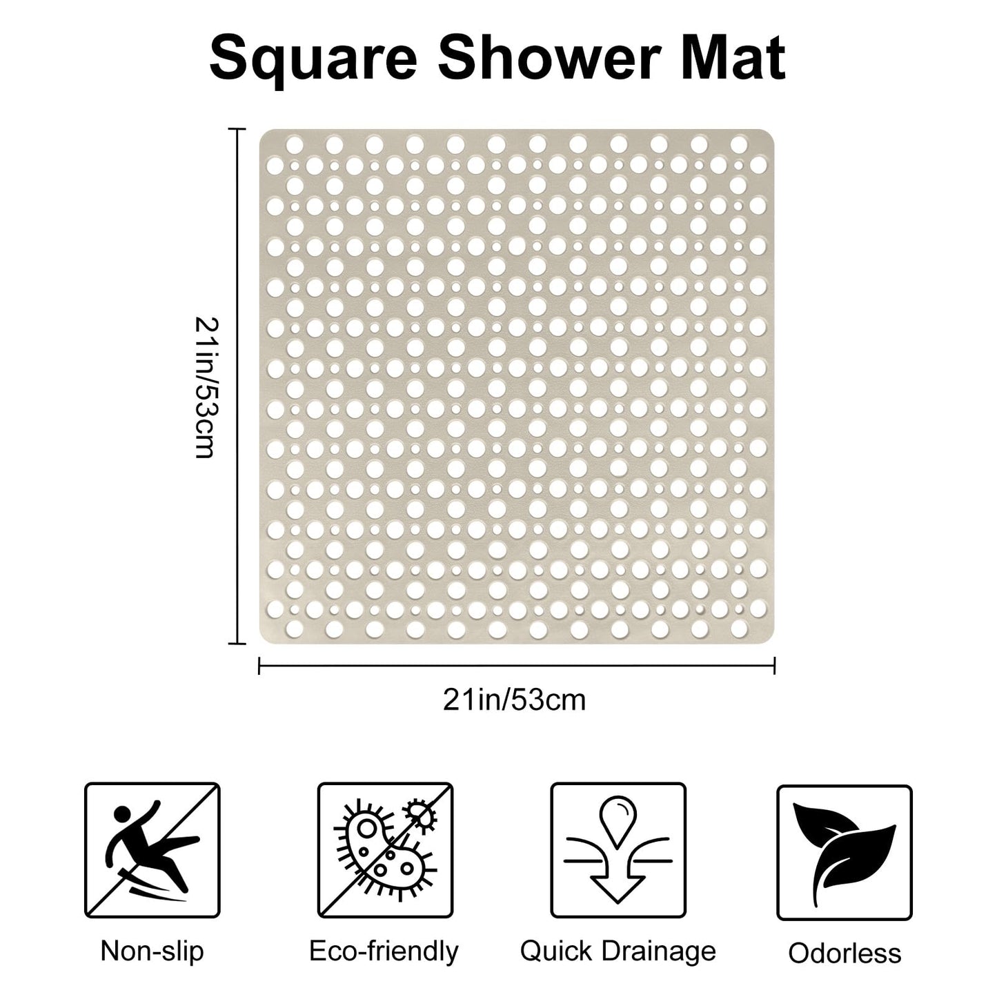 EIVINJE Shower Mat Non Slip Anti Mould: 53 x 53 cm Square Shower Mats for Inside Shower