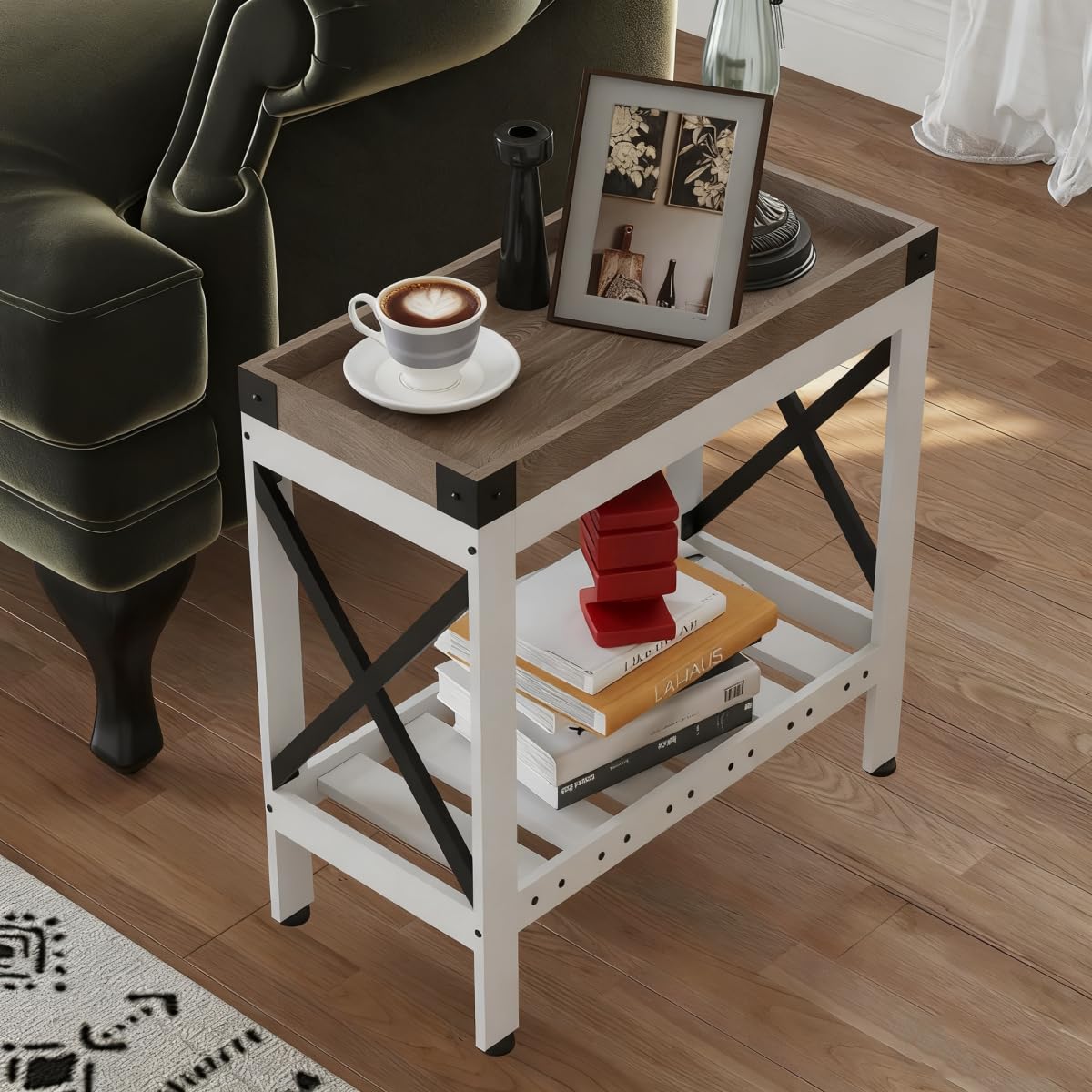 ZEXVIDA Narrow Side Table, Farmhouse End Table,Sofa Side Table, End Table Nightstand for Bedroom, Living Room, Small Spaces(White)