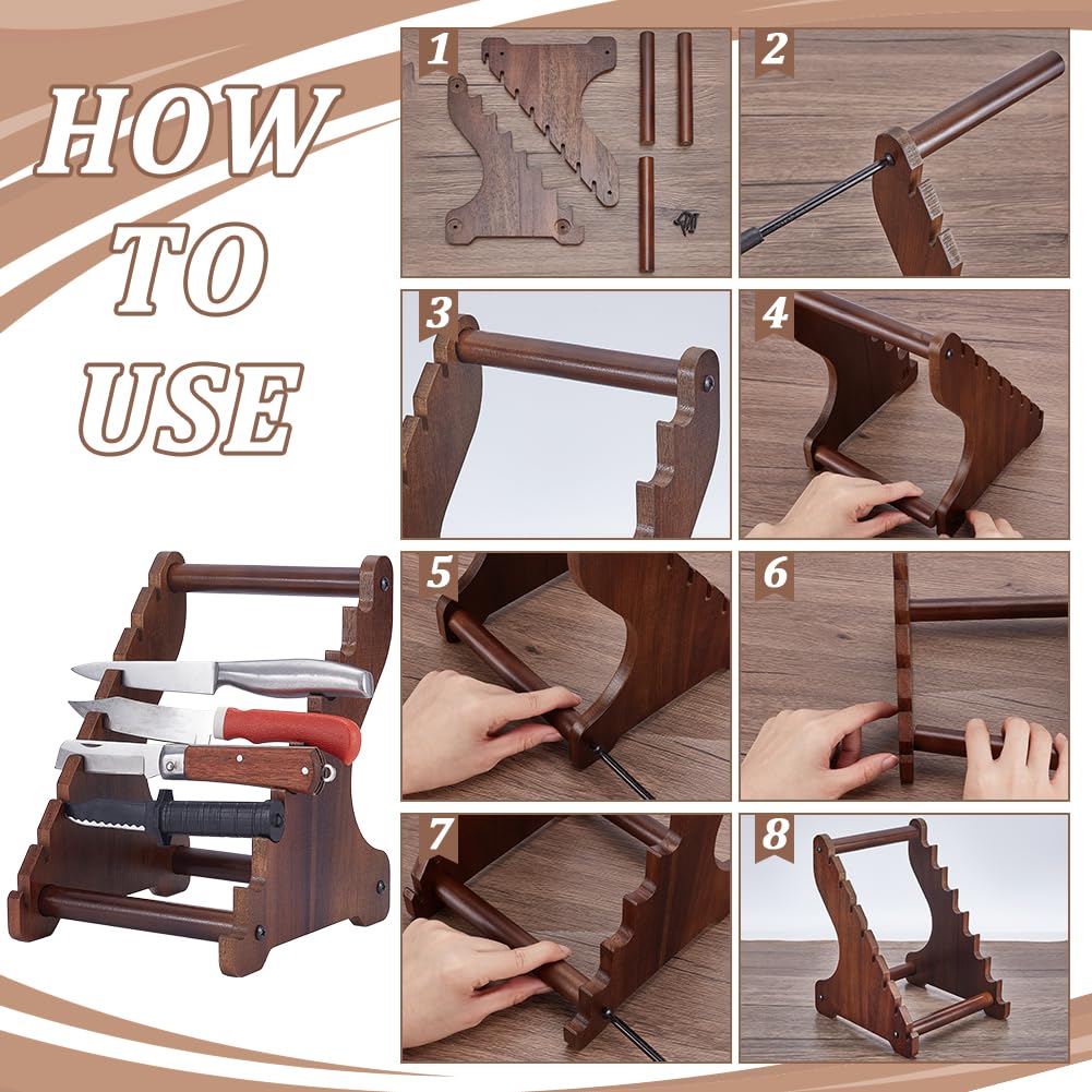 UNICRAFTALE Wood Knifes Display Stand Camel 8 Tier Knife Block Blade Collection Displays Holder Knife Storage Rack Wooden Displays Case for Knifes