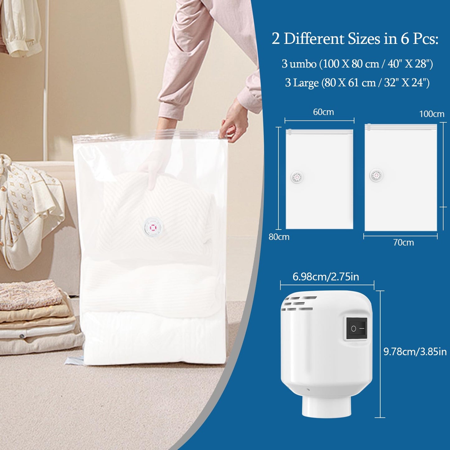 LKV Vacuum Storage Bags with Electric Pump for travel, Space Saver Bags