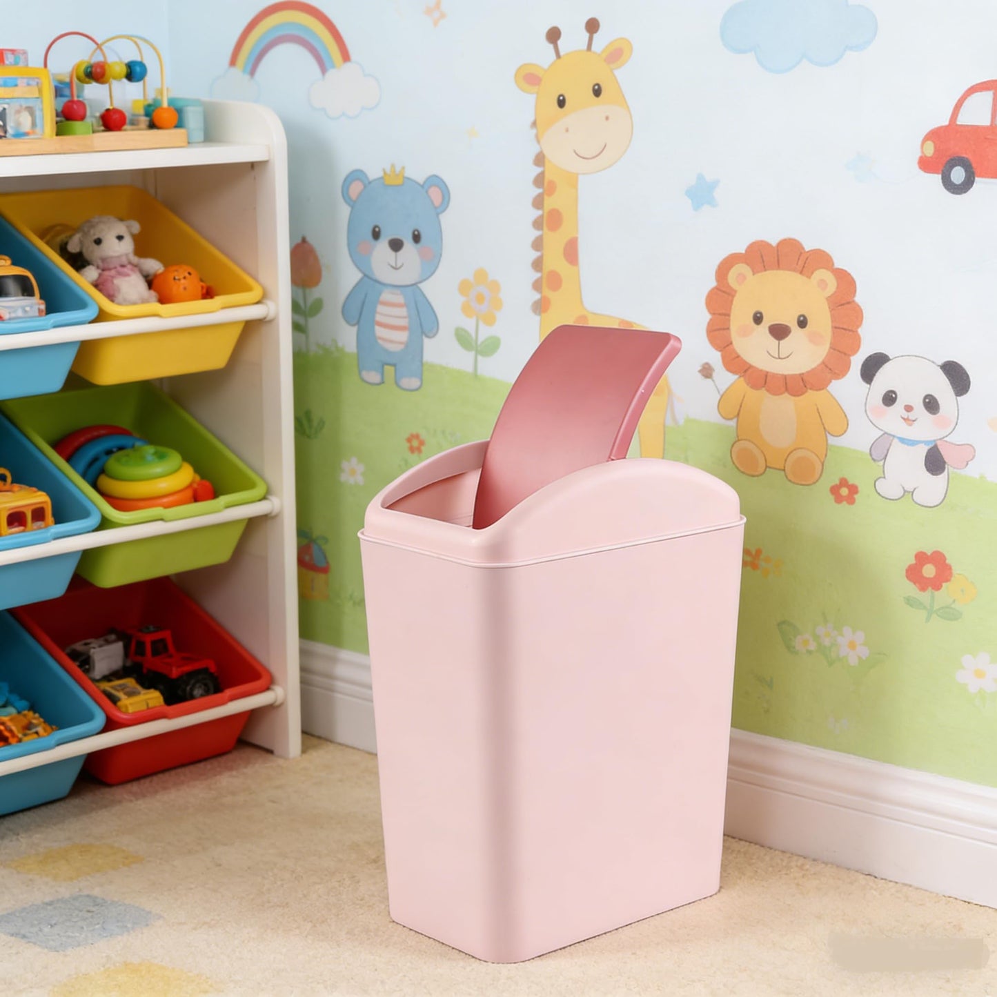 Afromy 15L Kitchen Swing Top Bin, Swing Lid Trash Can, Pink