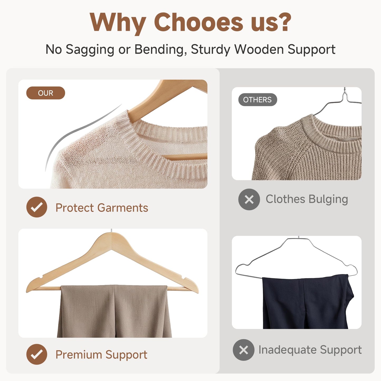 StorageWorks Wooden Hangers 30 Pack, Premium Natural Wood Hangers for Clothes, Coat Hangers Adult with 360 Degree Rotatory Hook