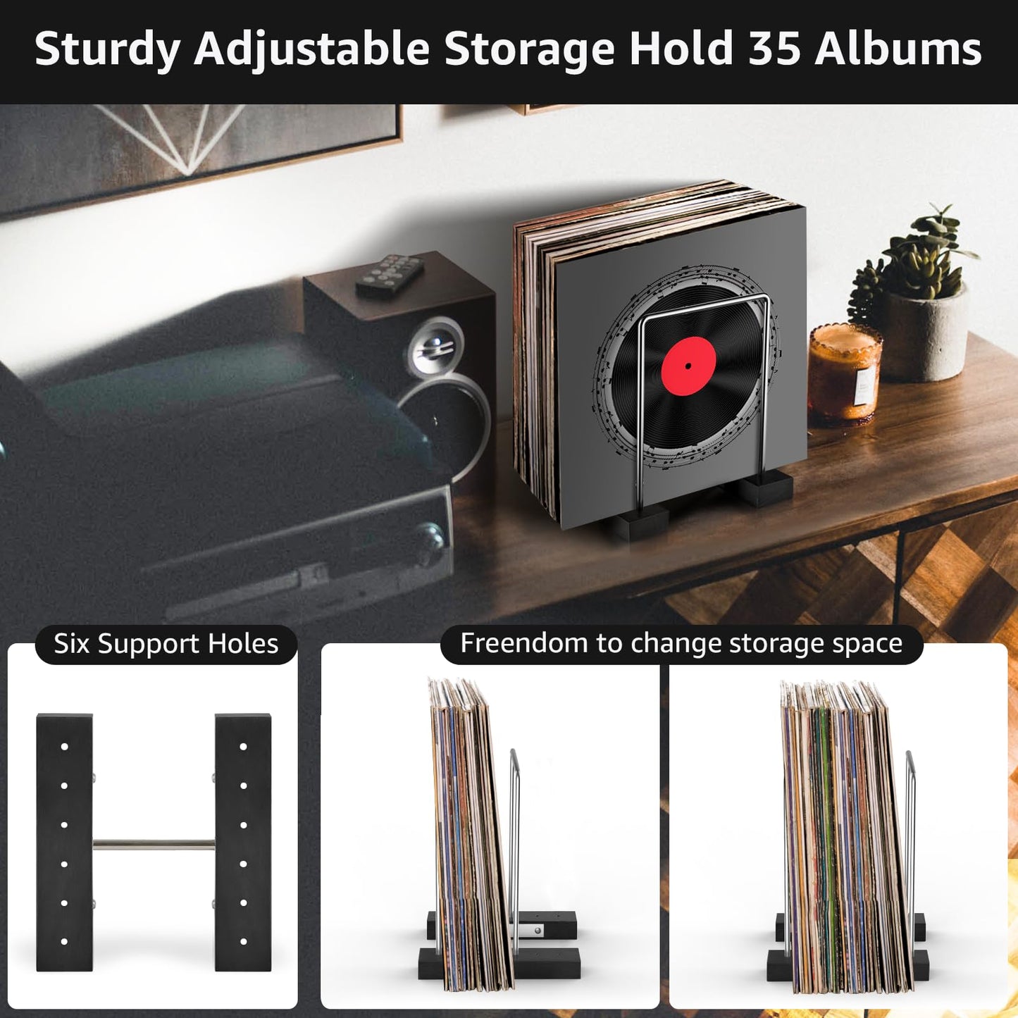 Vinyl Record Storage Holder, Vinyl Album Display Stand for 35 Single LPs