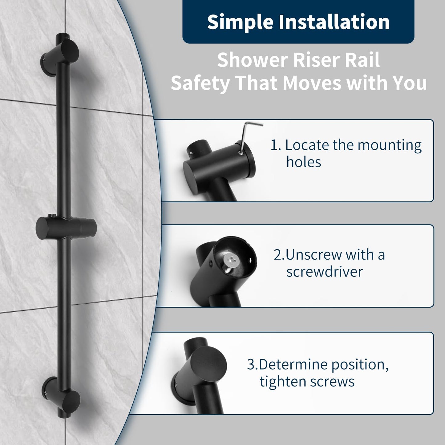 Vista Shower Riser Rail Black SUS304 Stainless Steel