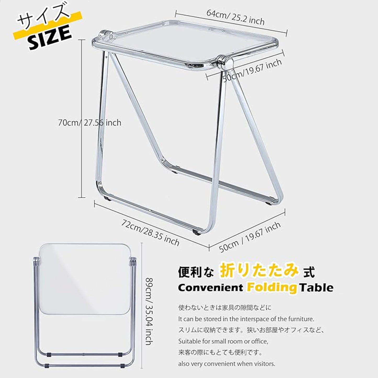 KAIHAOWIN Acrylic Folding Table, Space Saving Small Desk for Home Office, TV Tray, Computer Desk for Small Spaces, No Assembly Required