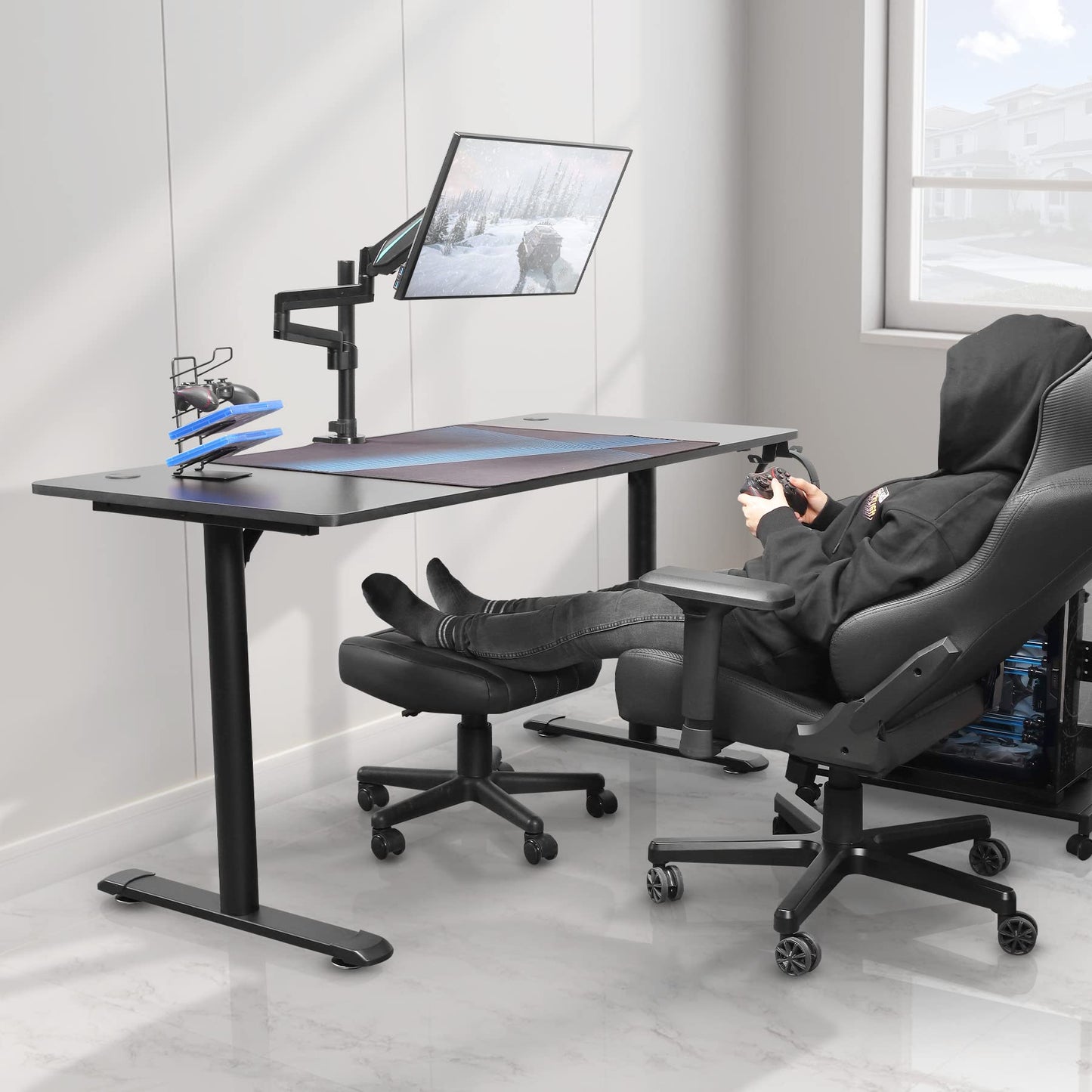 EUREKA ERGONOMIC Height Adjustable Under Desk Footrest,Ultra Soft Padded Roller Seat PU Leather Low Round Rolling Stool Floor Stool with Wheels,Ideal