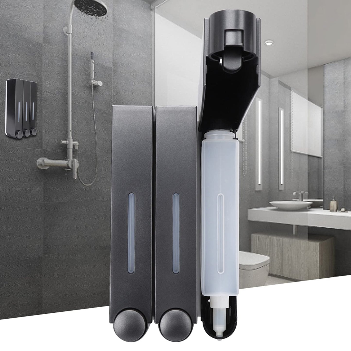 EBTOOLS Soap Dispenser, Triple Manual Shower Dispenser Wall-mounted Manual Hand Sanitizer Dispenser Shampoo Lotion Pump Bottle for Toilet Bathroom