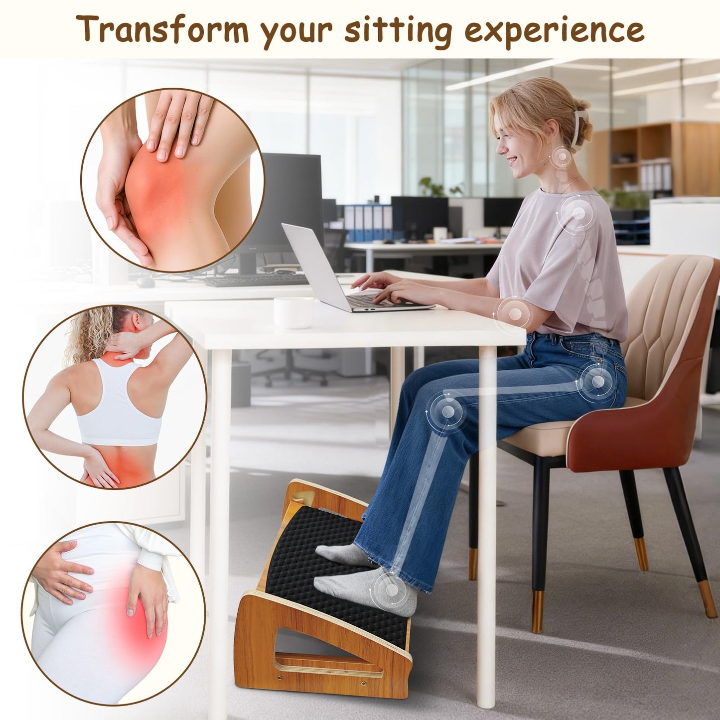 Umtiti Foot Rest with Pebble Massage Surface. Wooden Under Desk Adjustable Ergonomic Foot Stool