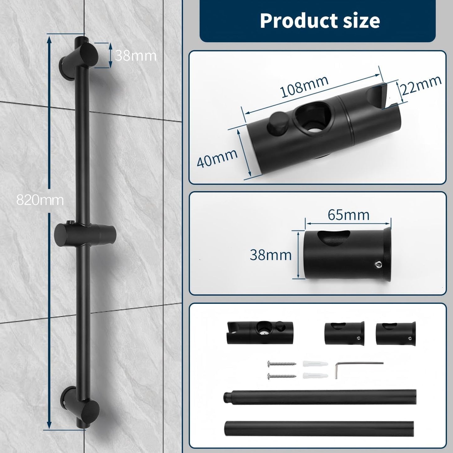 Vista Shower Riser Rail Black SUS304 Stainless Steel