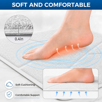 XIYUNTE Square Shower Mat Non Slip Anti Mould, Bath Mat with Heat-Pressed Edging 60x60cm, INCL. Hooks for Drying