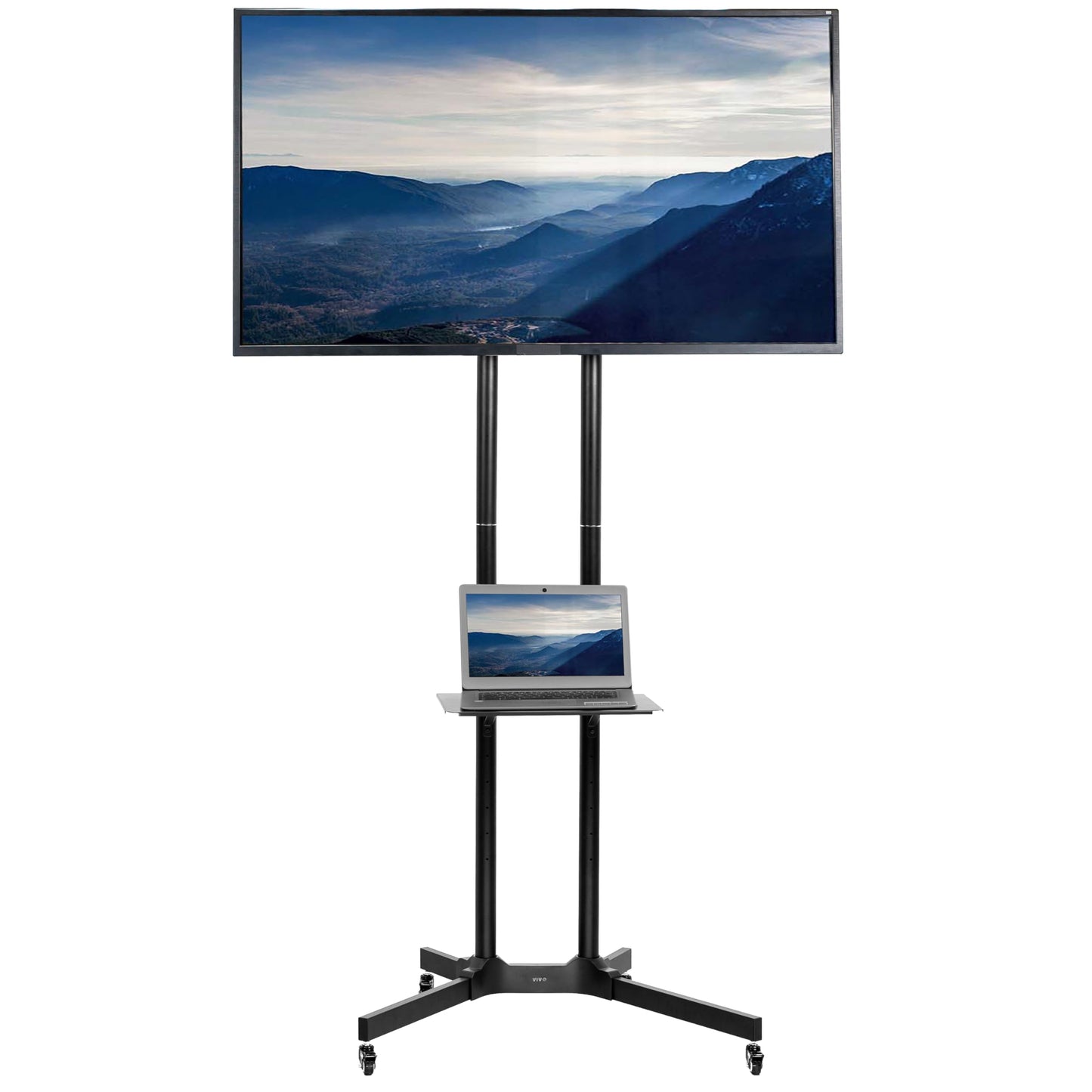 VIVO Tall TV Cart for 32 to 83 inch Screens up to 50kg, LCD LED OLED 4K Smart Flat and Curved Panels, Rolling Stand with Laptop DVD Shelf