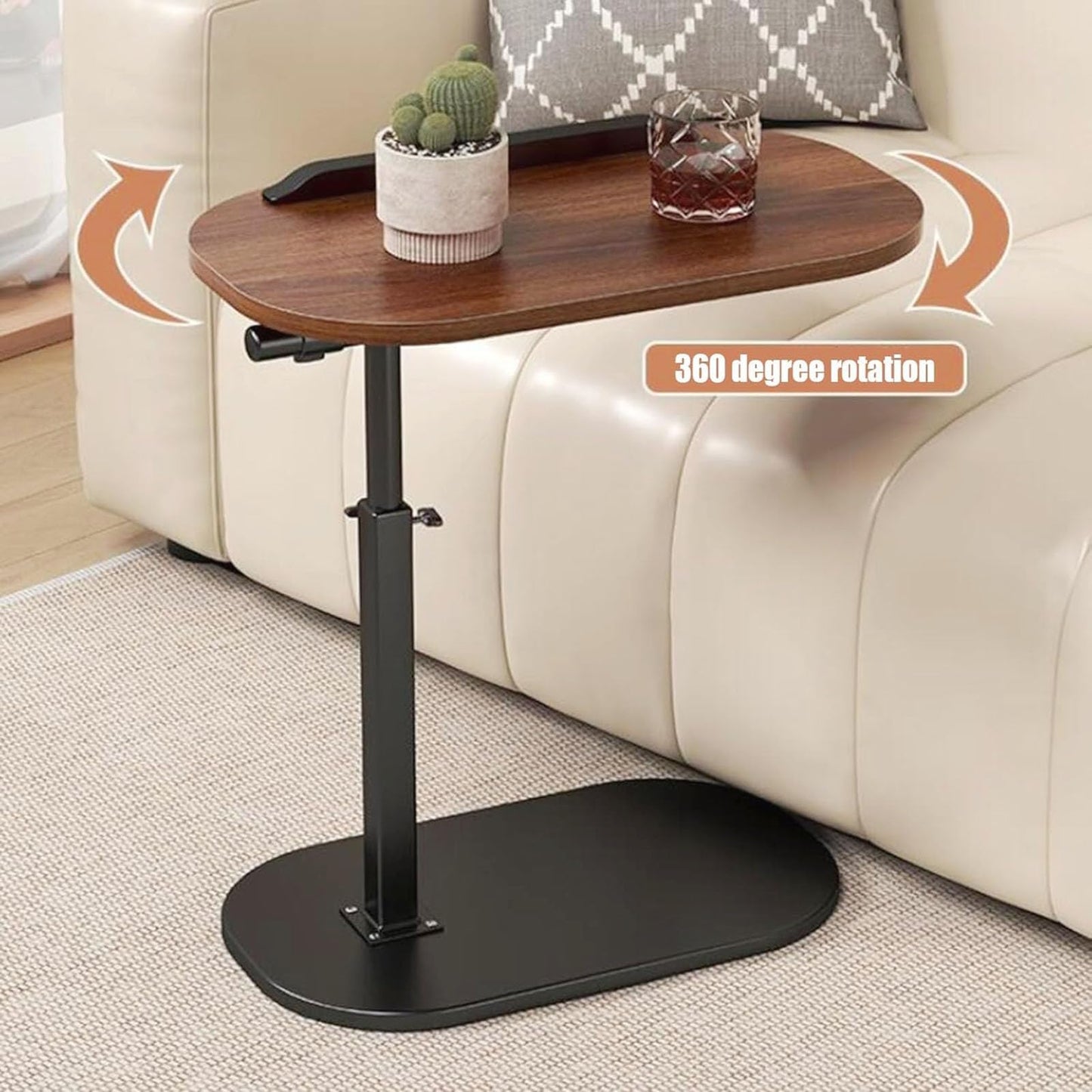 AHSBND Side Table Lifting Laptop Desk: C Shaped End Tables Adjustable Height 360° Swivel Tabletop That Slide Under Bedside Nursing for Coffee Couch