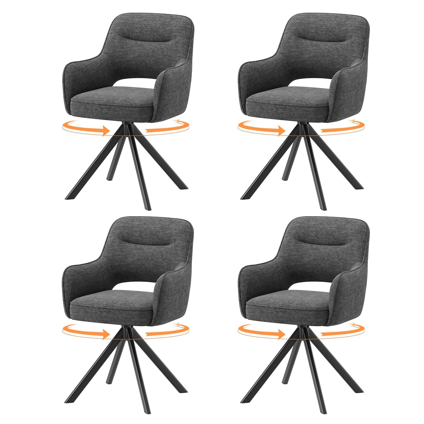 COLAMY 360°Swivel Dining Chairs Set of 4, Fabric Chairs for Dining Room with Armrests, Hollow Backrest and Thick Seat Cushion
