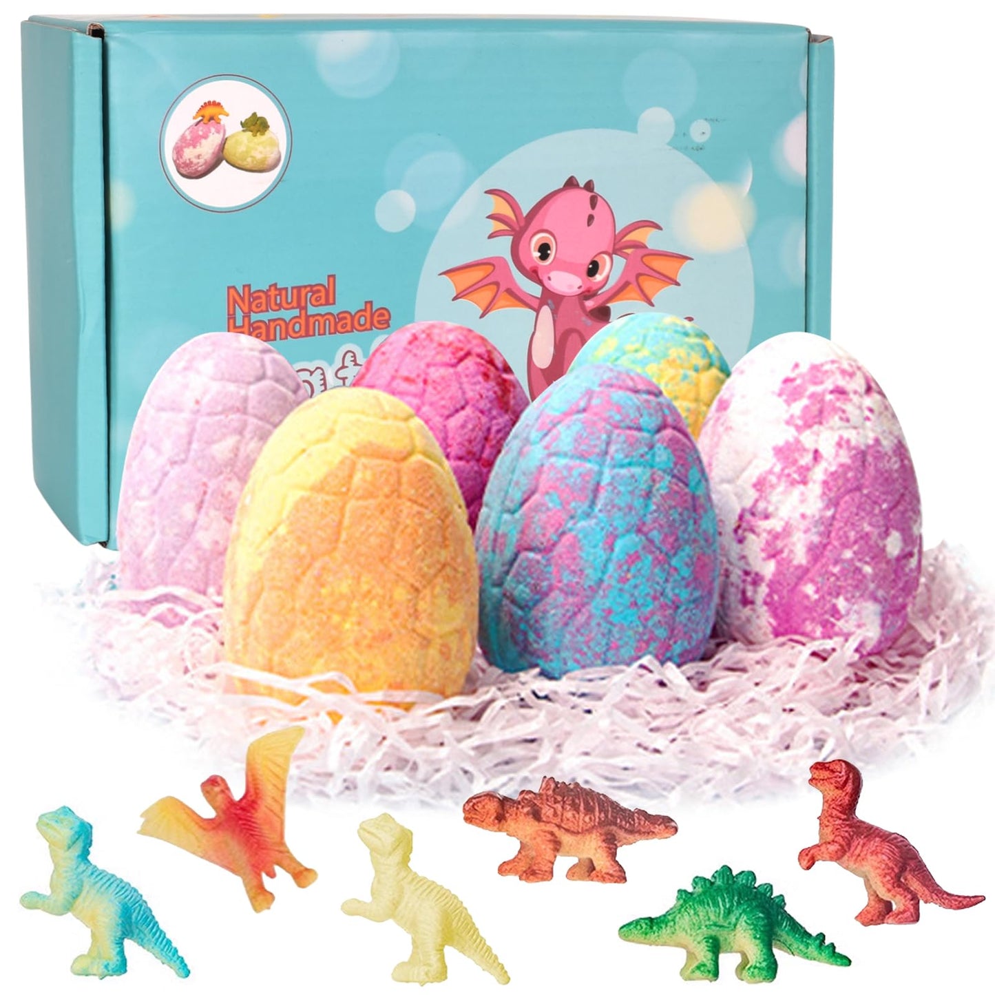 Bath Bombs Christmas Gift Set with Dinosaur Surprise for Kids, 6x120g Bubble Bath Balls Handmade Natural Oil Bubble Bath Bombs, Kids Bath Bombs Spa