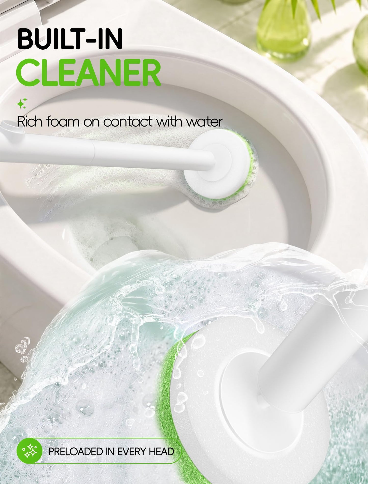Disposable Toilet Brush Set, Wall-Mounted Toilet Cleaning Wand Kit with 48 Refill Heads, Toilet Bowl Brush and Holder Set, White and Green